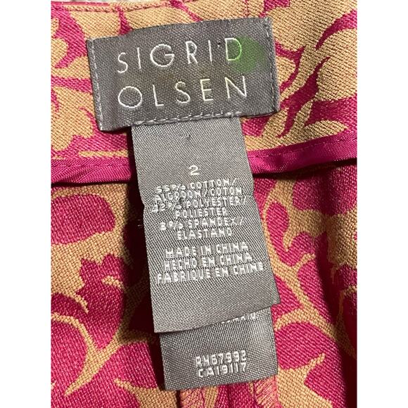 Sigrid Olsen Holiday Pants Womens Sz 2 Paisley Print Stretch Cropped Pink Shine - Picture 5 of 11